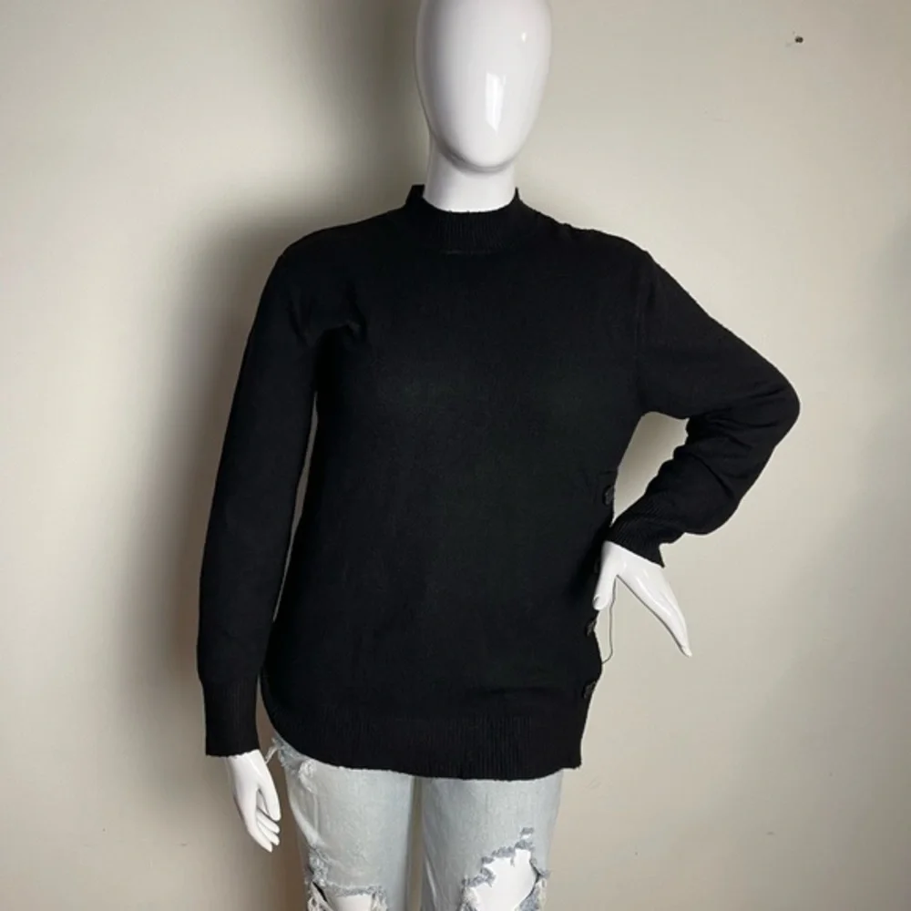 ⭐️Liz Claiborne Womens Mock Neck Long Sleeve Pullover Sweater black size L